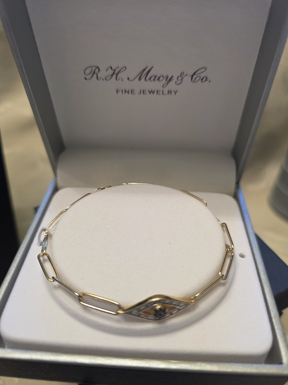 #414 Macy's Gold Link Bracelet with Marquise Evil Eye Charm